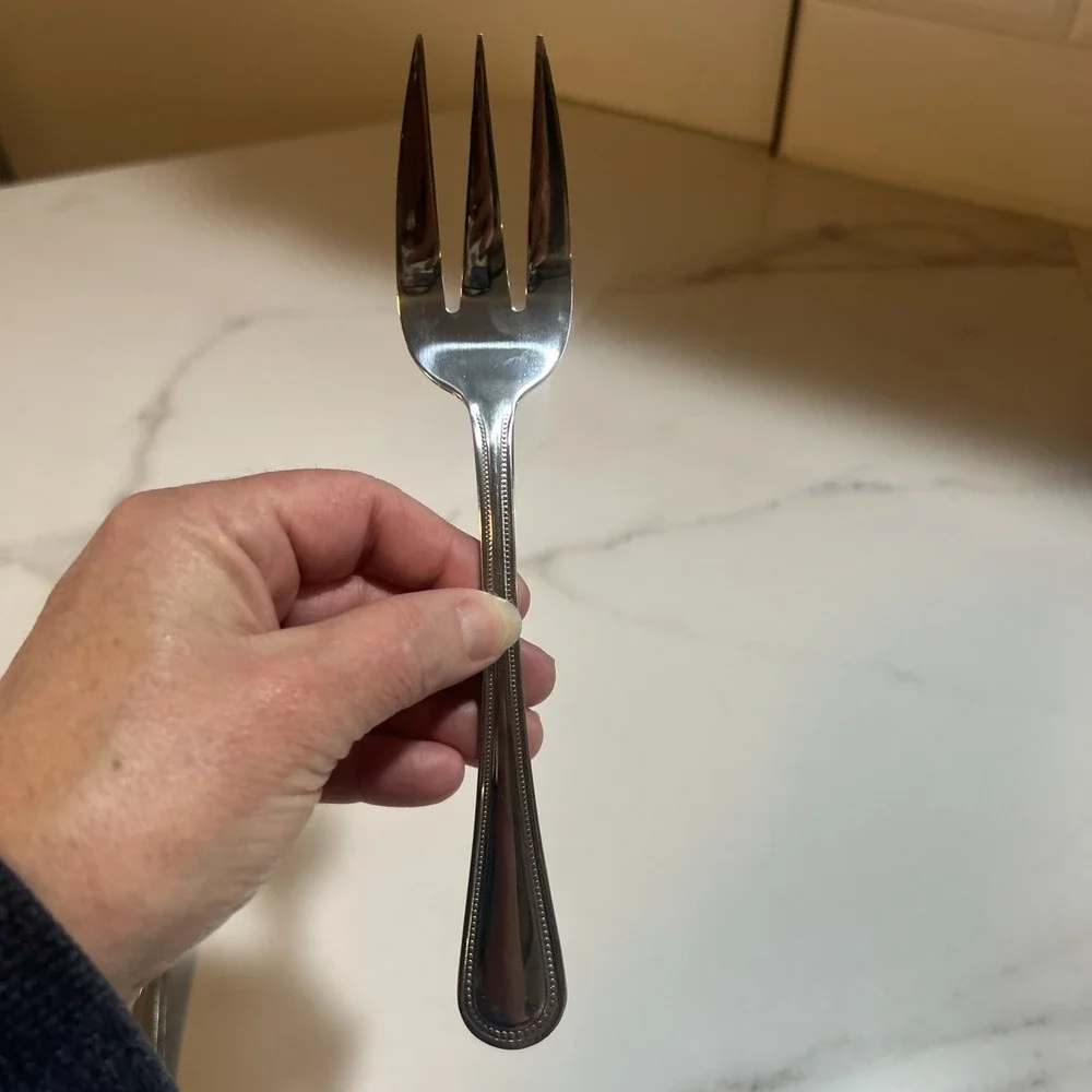 Gibson 18/0 Stainless Flatware Glossy BEADED Pattern Serving‎ Spoon, And Fork